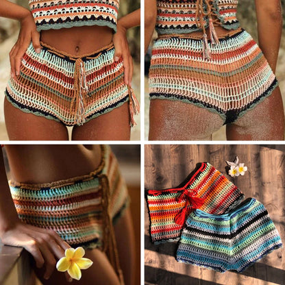 Daisy - Crochet Stripe Shorts Summer Beach Boho Cotton Shorts 100% Handmade