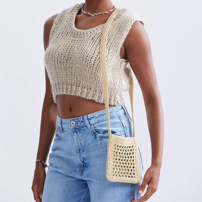 Fashion Straw Crossbody Phone Bag – Chic & Lightweight Summer Essential