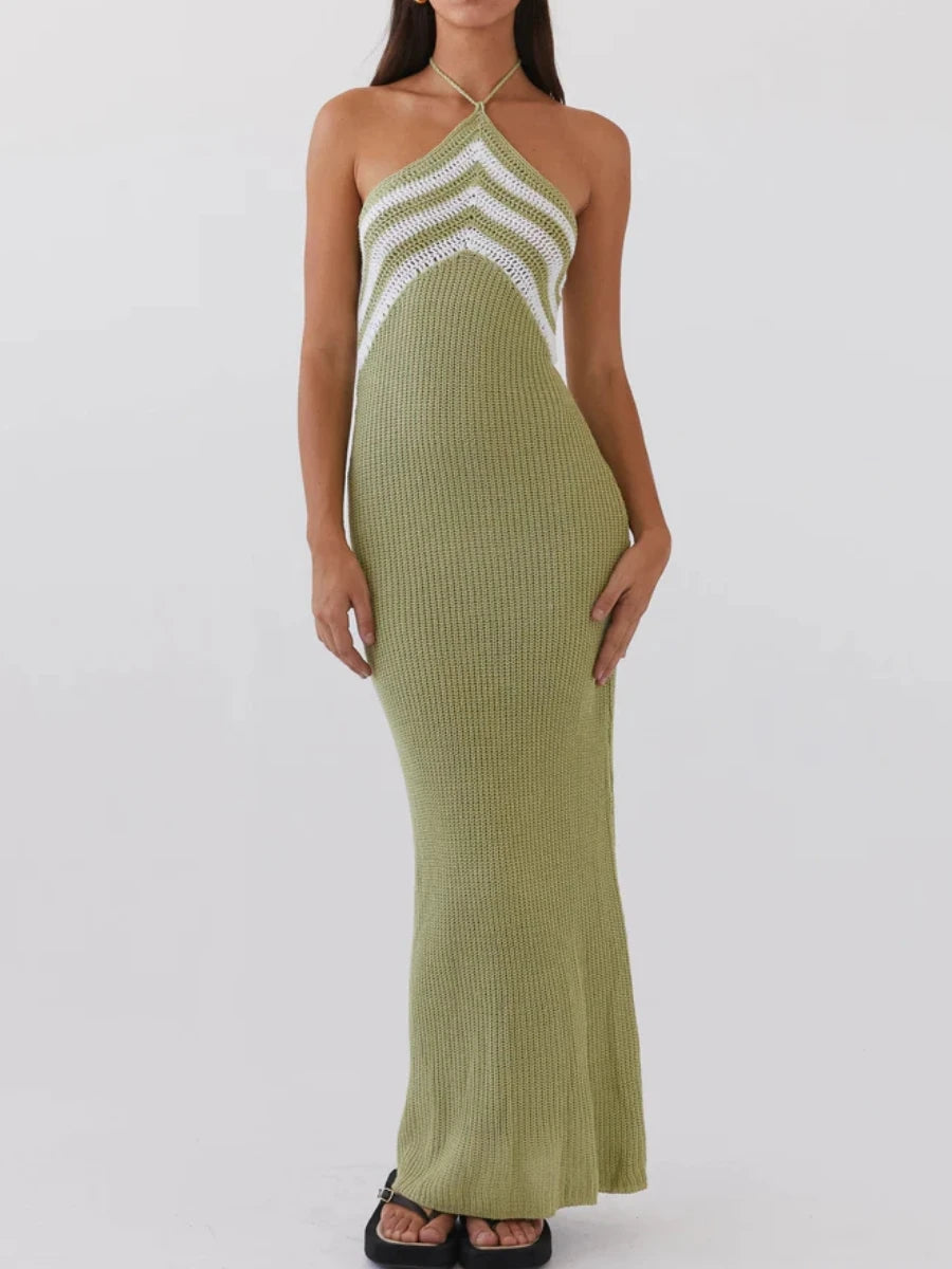 Elegant Knit Halter Maxi Dress – Chic & Sophisticated Summer Style