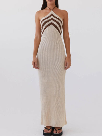 Elegant Knit Halter Maxi Dress – Chic & Sophisticated Summer Style