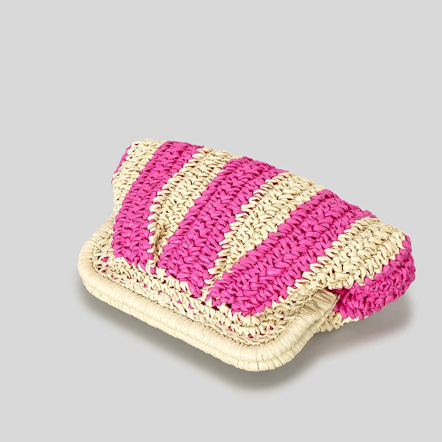 Handmade Striped Straw Clutch Bag – Woven Crossbody Purse for Women | Boho Summer Beach Bag