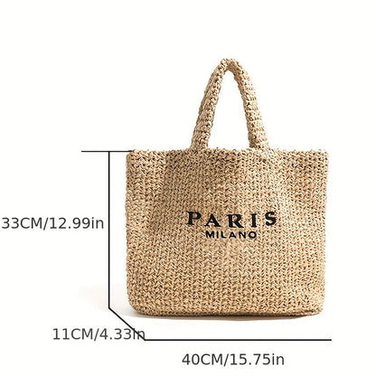 Paris Milano Large Straw Tote Bag – Chic & Spacious Summer Handbag