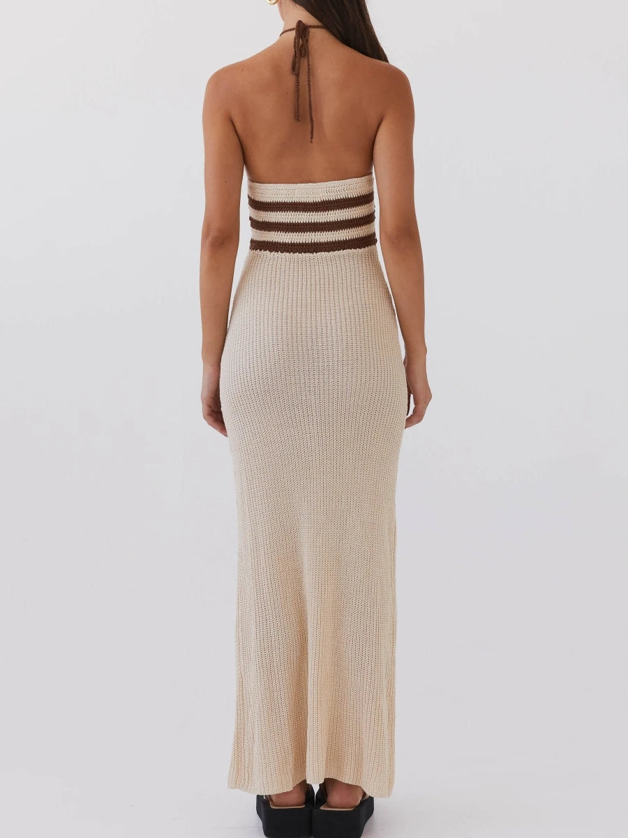 Elegant Knit Halter Maxi Dress – Chic & Sophisticated Summer Style