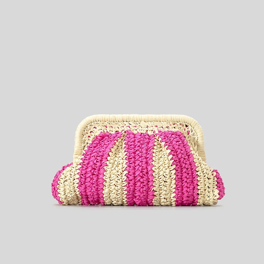 Handmade Striped Straw Clutch Bag – Woven Crossbody Purse for Women | Boho Summer Beach Bag