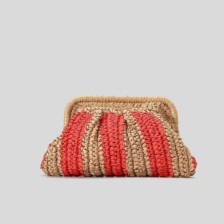 Handmade Striped Straw Clutch Bag – Woven Crossbody Purse for Women | Boho Summer Beach Bag