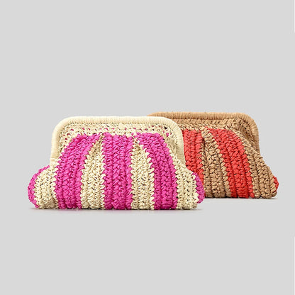 Handmade Striped Straw Clutch Bag – Woven Crossbody Purse for Women | Boho Summer Beach Bag