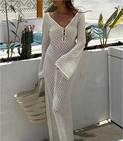 Serenity - White Maxi Knit Beach Dress