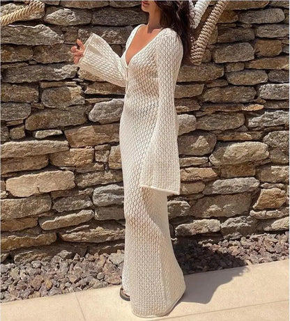 Serenity - White Maxi Knit Beach Dress