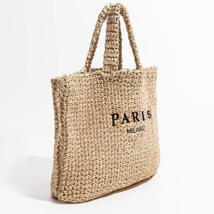 Paris Milano Large Straw Tote Bag – Chic & Spacious Summer Handbag