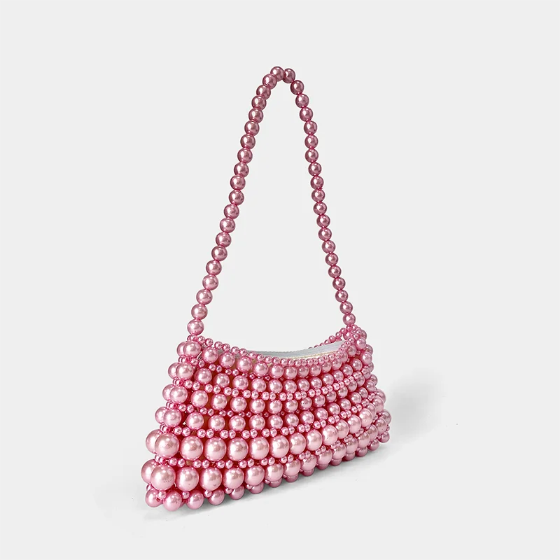 Handmade Pearl Shoulder Bag – Elegant Hollowed-Out Shoulder Purse for Women