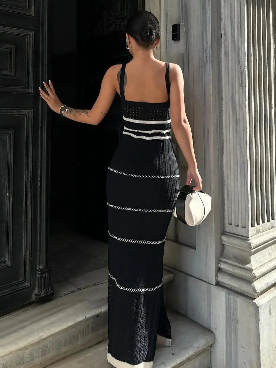 Lagoon - Striped Elegant Knit Crochet Maxi Beach Dress